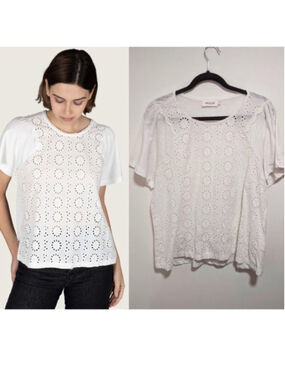 Indi & Cold | Embroidered Eyelet Mixed Media Tee In White